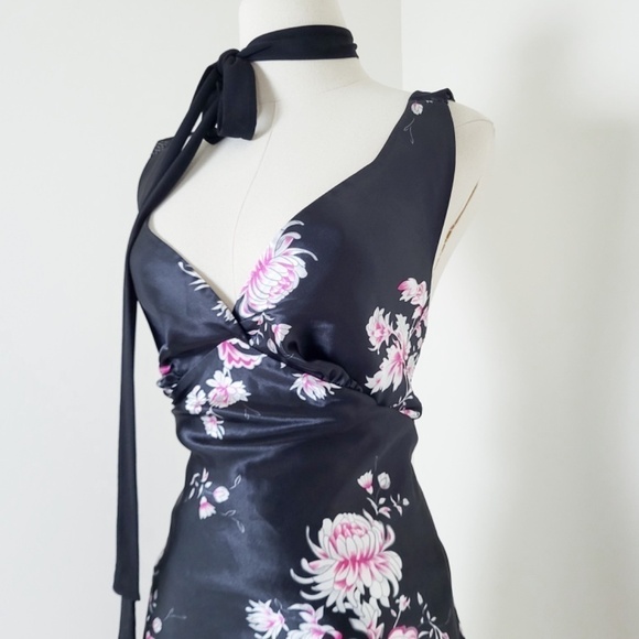 La Vie en Rose Slip Dress Deep V-neck Plunge Neckline Flowy Bias Cut Sleeveless - Picture 7 of 12